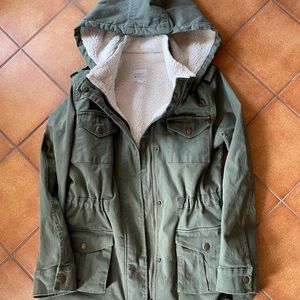 Market & Spruce Kathleen Shearling Lined Cargo Jacket in Olive size Small.